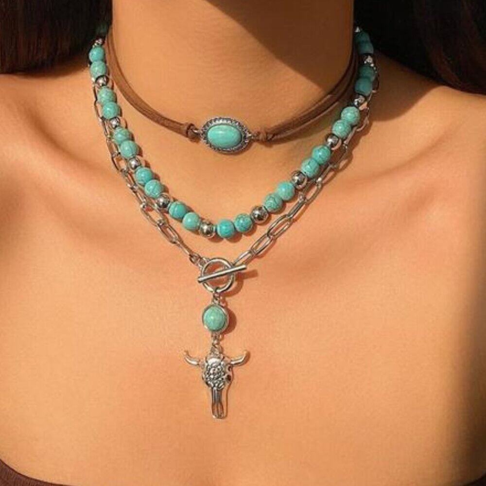 Layered Western Meli Cowgirl Necklaces for Women Vintage Rodeo Turquoise Beaded
